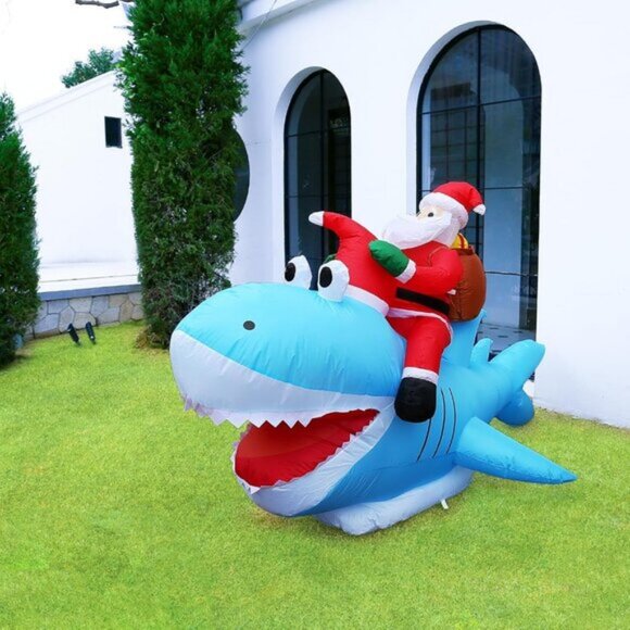 🆕8.8 FTChristmas Inflatable Santa Riding Shark Outdoor Blow Up Yard Decoration - Picture 7 of 8